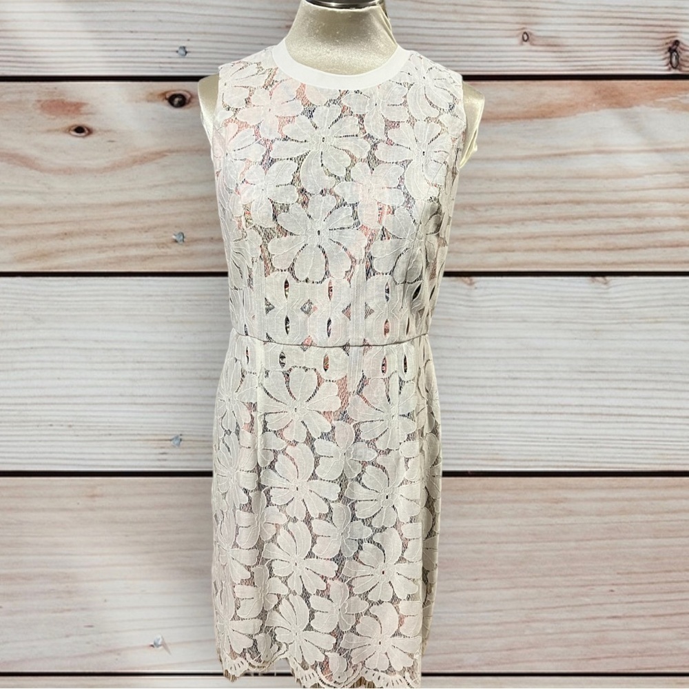 Tommy Hilfiger outter lace paisley lining raw hem gold zipper dress 8